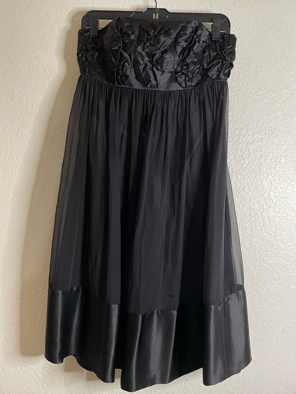 Vintage Laundry by Design Black baby doll strapless Mini Rosette 100% Silk Dress